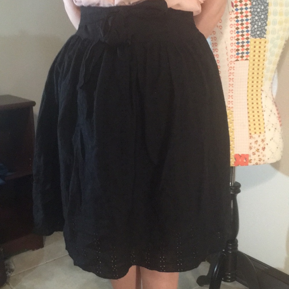 autograph Black Eyelet Midi Skirt